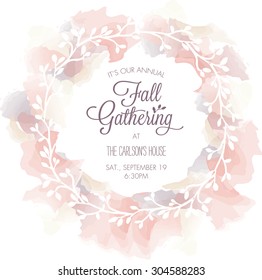 Fall Gathering Invitation Template With Watercolor Wreath - Vector