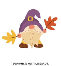 Fall gnome vector Illustration isolated on white background. Autumn gnome with autumn leaves. DIY fall gnome shirt design. Autumn sublimation.