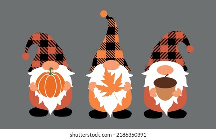 Fall gnomes pumpkin Thanksgiving Autumn Vector and Clip Art