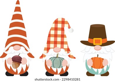 Calabaza gnomes Caída Ropa de Acción de Gracias Vector de Otoño