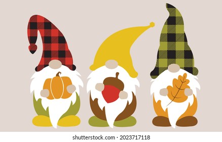 Fall gnomes svg vector Illustration isolated on white background. Autumn gnomes with autumn elements. Fall shirt design. DIY fall gnomes shirt design. Gnomes with leaves, pumpkin. Autumn sublimation.