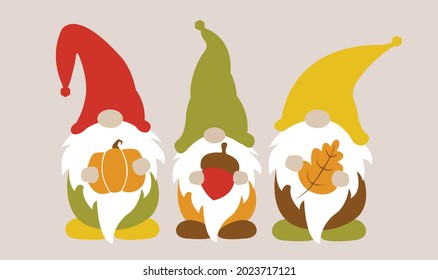 Fall gnomes svg vector Illustration isolated on white background. Autumn gnomes with autumn elements. Fall shirt design. DIY fall gnomes shirt design. Gnomes with leaves, pumpkin. Autumn sublimation. svg