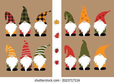 Ilustración del vector svg gnomes de caída aislada en el fondo blanco. gnomos de otoño con elementos de otoño. Diseño de camisas caídas. Diseño de camisas DIY fall gnomes. Gnomes con hojas, calabaza. Sublimación otoñal.