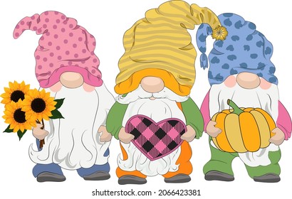 Fall Gnomes vector illustration. Gnomes for sublimation. Autumn gnomes with autumn elements. Autumn design t shirts, mugs, postcards.