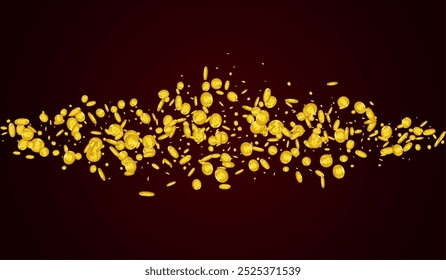 Fundo vermelho do vetor de Confete dourado do outono. Revista Golden Coin Falling. Banner de financiamento de metal. Modelo de Dólar de Desenho Animado.