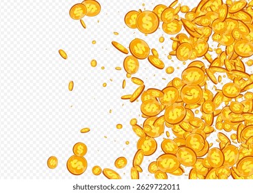 Fall Gold Confetti Vector Transparent Background. Golden Coin Abundance Magazine. Metal Dollar Poster. Scatter Finance Certificate.