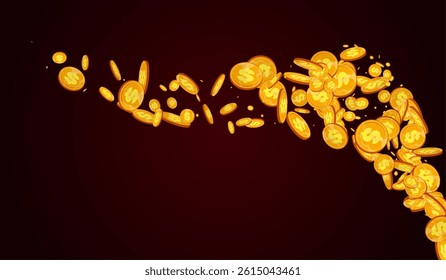 Fall Gold Currency Vector Red Background. Golden Jackpot Paper Template. Metal Money Card. Falling Confetti Flyer.