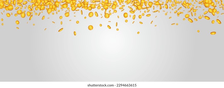 Fall Gold Dollar Vector Gray Panoramic Background. Metal Money Rich Template. Shiny Currency Banner. Cartoon Coin Certificate.