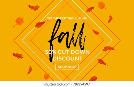 Fall gold sale poster or September shopping promo banner for autumnal discount. Vector autumn maple and oak acorn leaf foliage or sale text design for online shop, leaflet or web banner background