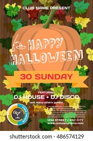 Fall halloween party template poster. Vector flat cartoon illustration