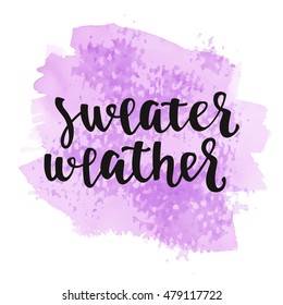 Fall handwritten brush calligraphy and autumn motives. Lettering and hand painted watercolor spot background. Vector element for your design on white background.