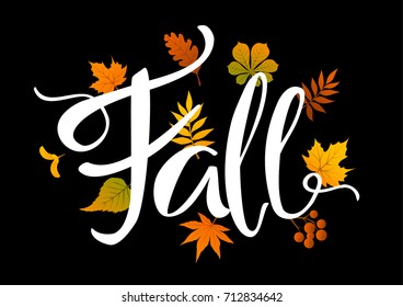 fall handwritten leaves foliage background on black backdrop