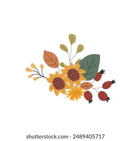 fall harvest background or banner with autumn seasonal elements. Cute foliage, drinks, clothes. Round background for cover design, cards.