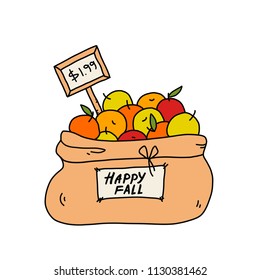 Fall harvest. Bag of apples. Vector illustration 