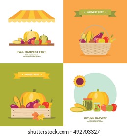 Fall harvest festival flat vector illustrations/icons set