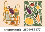 Fall harvest vector illustrations. Autumn vegetables compositions. Farmers market print