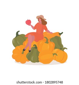 Fall harvesting and agriculture farming concept. Thanksgiving day. Festive Pumpkin. Vector flat cartoon people characters illustration
