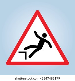 FALL HAZARD Schild. EPS10 Vektorgrafik einzeln auf rotem und weißem Hintergrund.