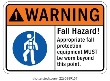 Fall hazard sign and labels