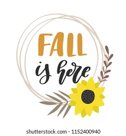 Fall is here. Hand lettered fall vector card