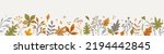 Fall horizontal banner. Seamless pattern with hand drawn cute colorful leaves. Autumn leaf border. Thanksgiving and Harvest Day. Vector illustration