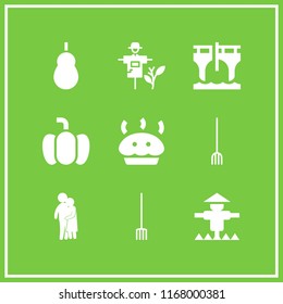 fall icon. 9 fall vector set. pie, pumpkin, rake and bungee jumping icons for web and design about fall theme