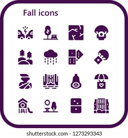  fall icon set. 16 filled fall icons. Simple modern icons about  - Accident, Park, Crack, Parachute, Forest, Rain, Domino, Waterfall, Butternut squash, Dominoes