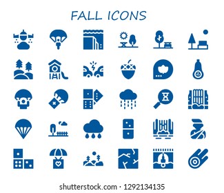  fall icon set. 30 filled fall icons. Simple modern icons about  - Rain, Parachute, Landslide, Park, Forest, Accident, Acorn, Fall, Butternut squash, Domino, Sandclock, Waterfall