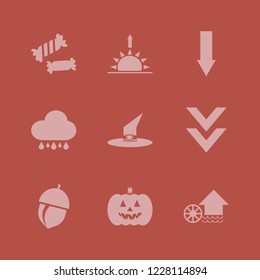 fall icon. fall vector icons set water mill, sunrise, halloween candy and rain