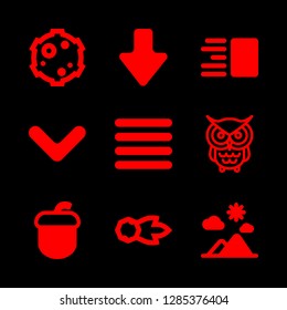 fall icons set with big owl, down arrow and landscape vector set