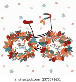 Fall illustration collection, frames, postcards, bicycle