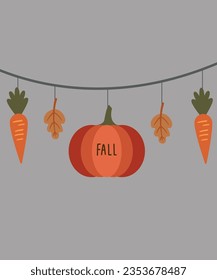 Fall Illustration Decoration with Pumpkin,Carrot, and Leaves