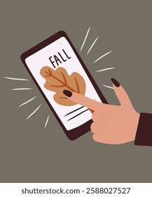 Fall Illustration at Hand Touch NoteBook and Leaf