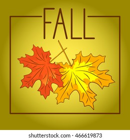  Fall inscription maple leaves, vector illustration