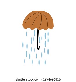 Fall. Isolated vector illustration of an umbrella with rain. 
