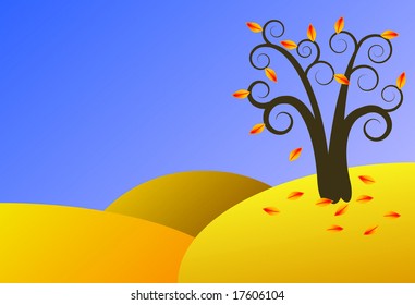 Fall Landscape with Clear Blue Sky