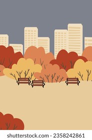 fall landscape clipart, autumn park vector illustration, city scenery wall art print, nature background, tree printable poster, cityscape digital download card, flat style images.