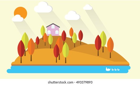 Fall landscape flat design illustration vector 