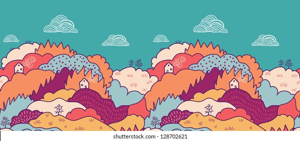 Fall landscape horizontal seamless pattern background border