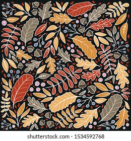 Fall leaf and acorn square background pattern