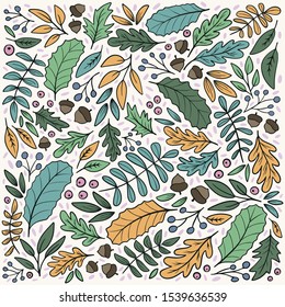 Fall leaf and acorn square background pattern