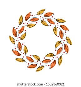 Fall leaf and berry wreath frame border
