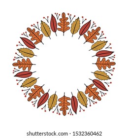 Fall leaf and berry wreath frame border