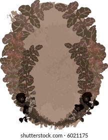 Fall leaf frame illustration with pansies and a grunge background