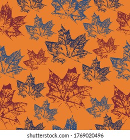 Fall leaf seamless pattern. Autumn foliage. Seamless pattern of stylized maple leaves two colors Hand painted illustration.