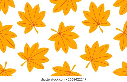 Fall leaf seamless pattern.  Autumn yellow leaf  background. Hand drawn flat vector illustration