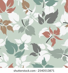 Fall Leaf Silhouette Vector Seamless Pattern. Autumn Leaves of Plant and Trees.