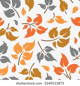 Fall Leaf Silhouette Vector Seamless Pattern. Autumn Leaves of Plant and Trees.