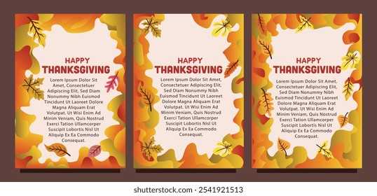 Fall Leaf Thanksgiving Card with Liquid Abstract Background. print size set of thansgiving card template concept. liquid abstract background with autumn leaves vector illustration