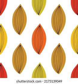 Fall leaf vector illustration. Seamless pattern. Hand drawn colorful design. Isolated graphic symbols. Autumn art sign. Nature abstract concept. Organic line elements